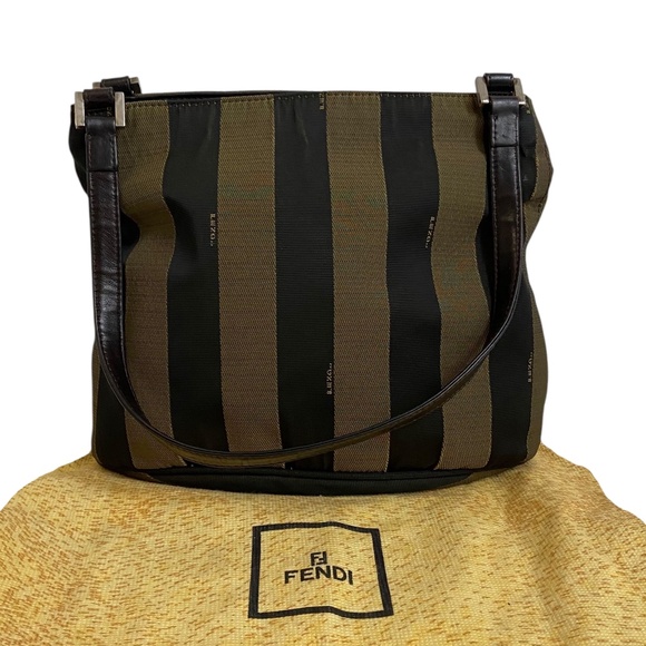 Vintage Fendi Pequin Stripe Shoulder Bag w/ COA - Brown and Black Authentic Y2K - Picture 12 of 16